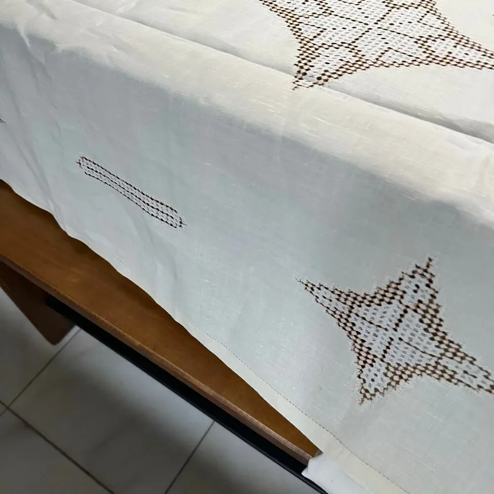 Vintage Hand-Stitched Irish Linen Tablecloth Cream Gold 63